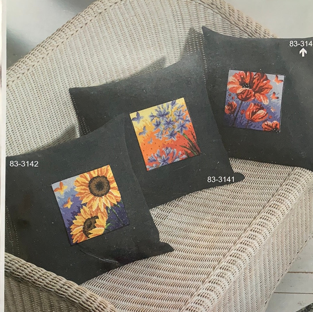 tulips sunflower agapanthus cushion cover white aida permin cross stitch 83-3140